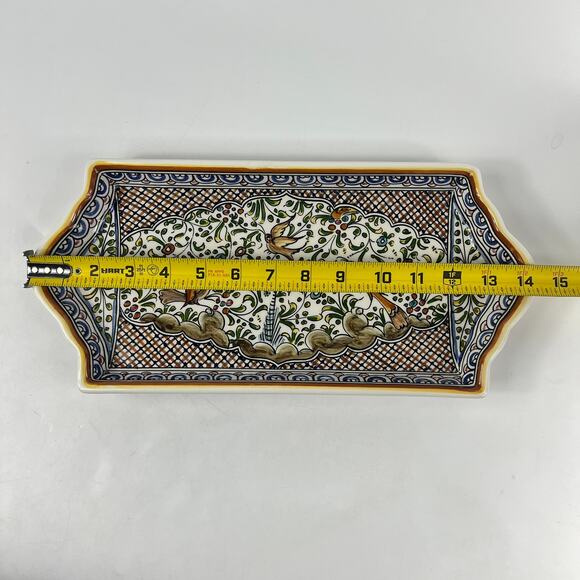 Ceramicas De Coimbra Portugal Hand Painted Rectangular Serving Tray Birds Floral - Picture 7 of 9